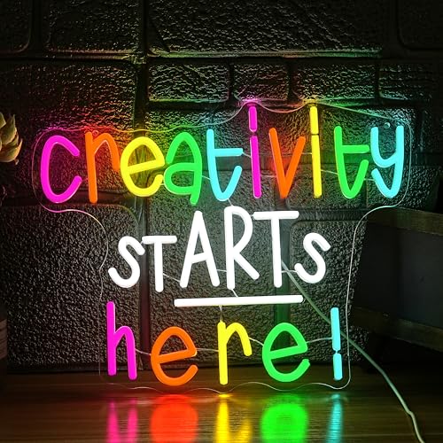 Creativity Starts Here Neon Sign Positive Quote Led Sign Colorful Letter Neon Light for Art Studio Business Office Party Classroom Decor(16.54 * 12.6In) - style: Creativity Starts Here