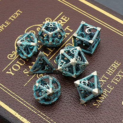 D&D Dice, Metal Polyhedral Dice Set Role Playing DND Dice for Dungeons and Dragons HNCCESG Hollow Cthulhu Dice for Table Game RPG MTG (Blue) - color: Cthulhu Blue