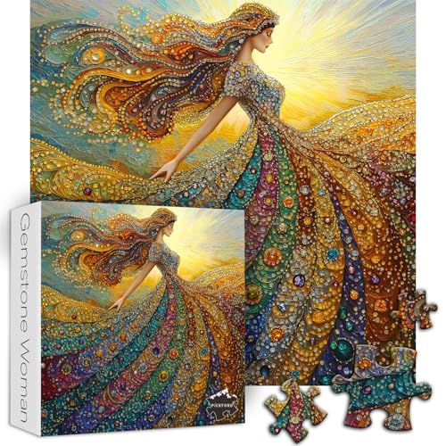 PICKFORU Gemstone Woman Puzzle for Adults 1000 Pieces，Beauty Elegant Lady Jigsaw Puzzle with Colorful Crystal Diamond, Impossible Difficult Hard Challenge for Adults Aesthetic Puzzle - style: Gemstone Woman Puzzle