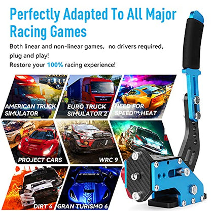 aikeec 64 Bit USB Handbrake with Clamp for PC Windows Sim Racing Games G25 G27 G29 T500 FANATECOSW Dirt Rally with Handle Grip - color: blue, size: with clamp