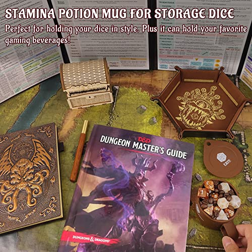 CZYY Coffee & Sugar Dice Set, 14 Acrylic RPG Dice with Silicone Cup Case | 2 Complete 7-Dice Sets, Coffee & Sugar Themes, Acrylic Resin, +3 Stamina Potion Silicone Mug Storage, Gift for RPG Players