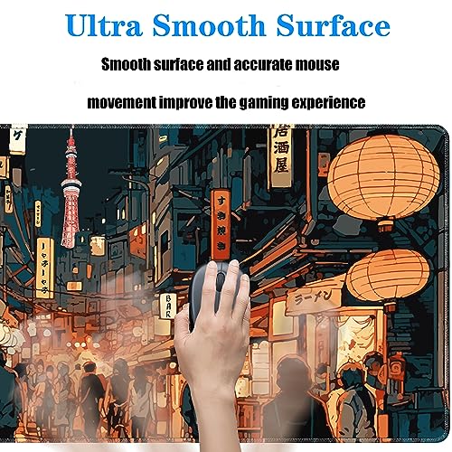 Japanese Street Gaming Mouse Pad Large,Anime Mouse Pad Gaming Mouse Mat Desk Pad,31.5 x 11.8 Desk Mat Anime Mouse Pads for Desk,Extended Keyboard Mousepad with Non-Slip Base and Stitched Edge - color: Japanese Street