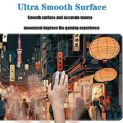 Japanese Street Gaming Mouse Pad Large,Anime Mouse Pad Gaming Mouse Mat Desk Pad,31.5 x 11.8 Desk Mat Anime Mouse Pads for Desk,Extended Keyboard Mousepad with Non-Slip Base and Stitched Edge - color: Japanese Street