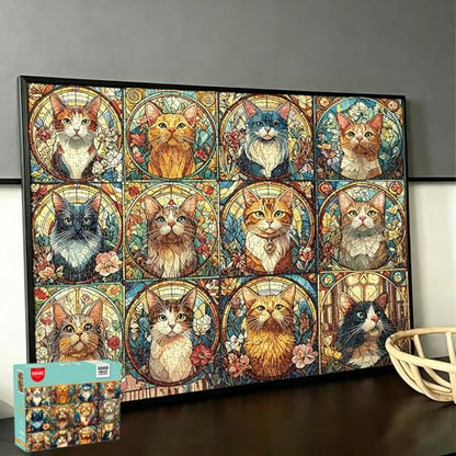 Stained Glass Cat Puzzles, 1000 Piece Puzzle for Adults, 20 x 27 in | Tight Piece Fit, 1:1 Reference Poster, Lettered Back, Minimal Puzzle Dust, Vibrant Colors, 2mm Extra-Thick Pieces - color: 1000 Pieces-stained Glass Cat