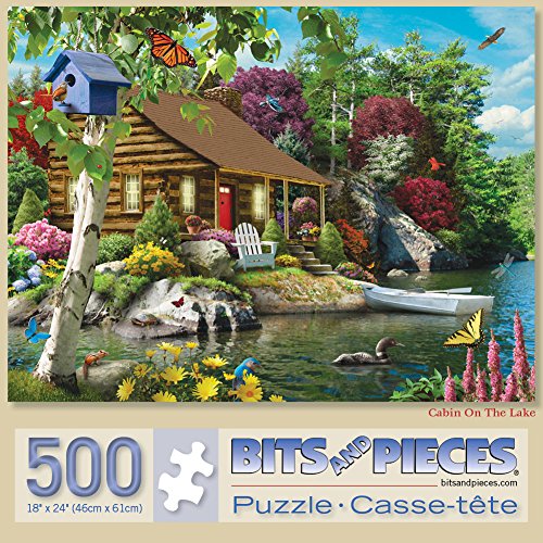 Bits and Pieces – Large 500 Piece Jigsaw Puzzle for Adults – ‘Cabin on The Lake’ Designed by Artist Alan Giana, Completed Puzzle Size: 18" x 24" - size: 500 Piece Puzzle