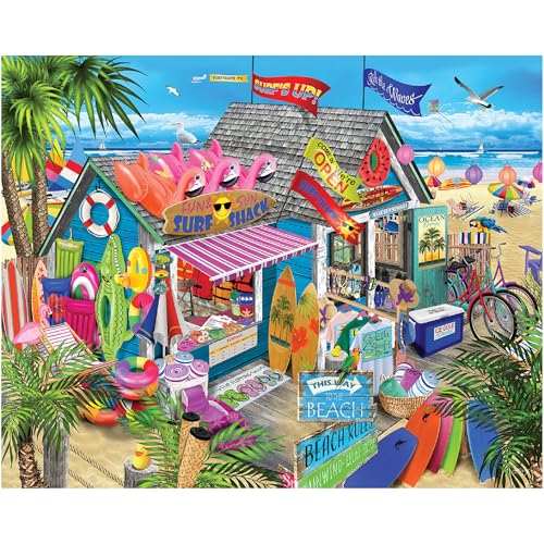 White Mountain 1000 Piece Jigsaw Puzzle Summer Beach Shop, Surf Shack | Large Pieces, Gift for Adults and Family, 24"x30" in