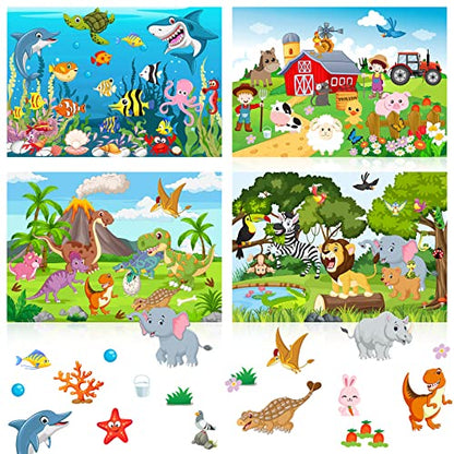Make a Scene Stickers for Kids, 32 Sheets Reusable Animal Sticker Book | Jungle Farm Dinosaur Mix and Match, DIY Toddler Activity, Birthday Party Favor