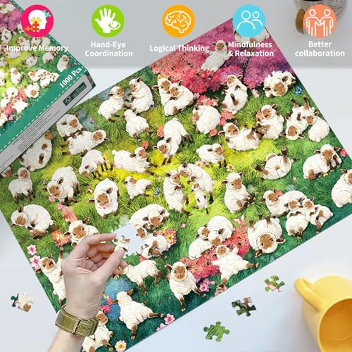 HUADADA 1000 Piece Puzzle for Adults - Cute Fluffy Sheep Jigsaw Puzzle, Anti-Glare Matte Print, 70x50cm, Puzzles 1000 Pieces - color: Cute Fluffy Sheep