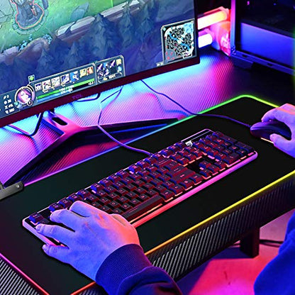 RGB Gaming Mouse Pad Extended Large LED Mouse Pad Anti-Slip Base Computer Keyboard Mouse Mat for Gaming Computer/Laptops/Office Desk (31.5 x 11.8 x 0.16 in, Black)