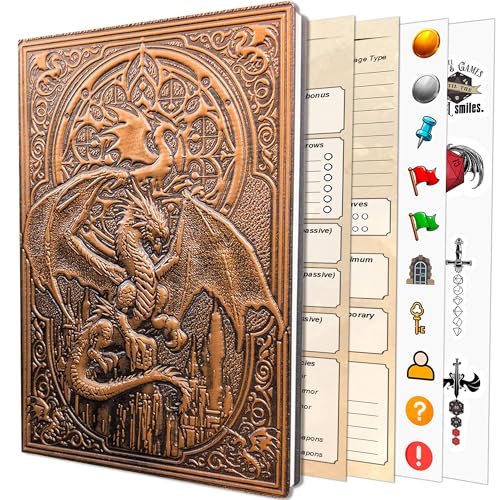 First Reign DnD Journal | Character Sheet, Campaign Tracker | 150+ Stickers | 200-page D&D notebook with 3D dragon embossed hardcover | Adventure log, DnD gifts, accessories & items for players and DMs