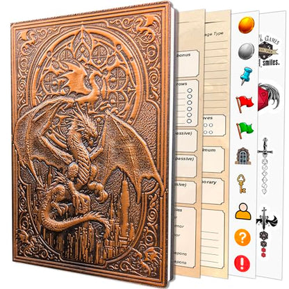 First Reign DnD Journal | Character Sheet, Campaign Tracker | 150+ Stickers | 200-page D&D notebook with 3D dragon embossed hardcover | Adventure log, DnD gifts, accessories & items for players and DMs