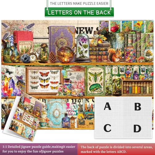 1000 Piece Puzzles for Adults,Fantasy Bookshelf Jigsaw Puzzle 1000 Pieces for Adults Seniors,Challenging Family Games Holiday Party Gifts -1:1 Poster Interlock Perfectly Letter on Back - color: Fantasy Bookshelf