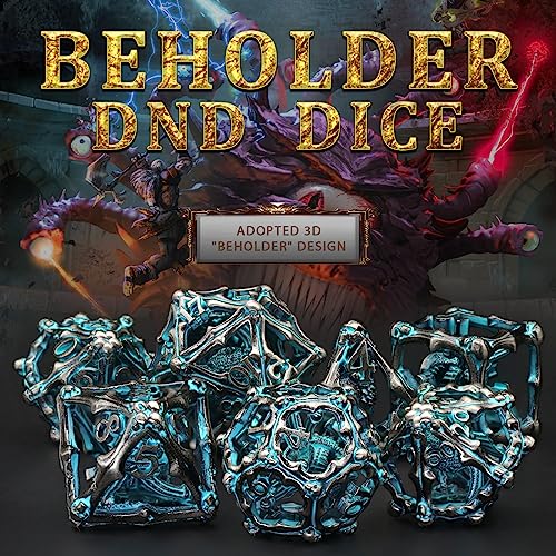 Beholder Dice Set DND, Dragon Eye Dice, ZHOORQI 7PC/Set Polyhedral Dices for Dungeons and Dragons, RPG, Eye Monster DND Gifts（Eye -Retro Blue） - color: Eye- Retro Blue