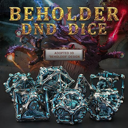 Beholder Dice Set DND, Dragon Eye Dice, ZHOORQI 7PC/Set Polyhedral Dices for Dungeons and Dragons, RPG, Eye Monster DND Gifts（Eye -Retro Blue） - color: Eye- Retro Blue