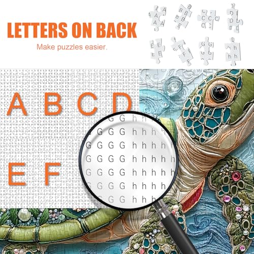 Sea Turtle Puzzles for Adults 500 Pieces, 18.1"x18.1" | Flower Sea Animal Jigsaw Puzzle, Letters on Back, Reference Poster Included, Family Challenging Funny Perfect for Game Nights - color: Sea Turtle