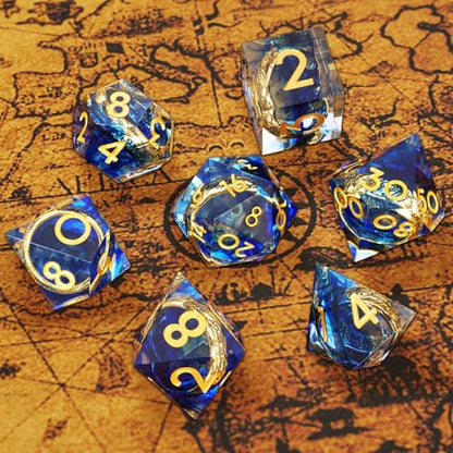 Golden Ring DND Dice Set, 7pcs D&D Polyhedral Sharp Edge Resin Dice with Box, Rings Dice Set for Role Playing Dungeons and Dragons, Playing Games for D and D MTG RPG Table Game Gifts (Blue) - color: Ring Blue, style: Ring