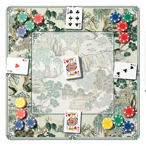 UTELKA Green Mahjong Mat, Chinoiserie Mahjong Mats for Table Cover 31.5 in | Green Oriental Mahjong Pad, Japanese Mahjong Game Pad, Noise Dampening Mahjong Mat, Supplies for Poker, Card, Board, - color: Green Chinoiserie