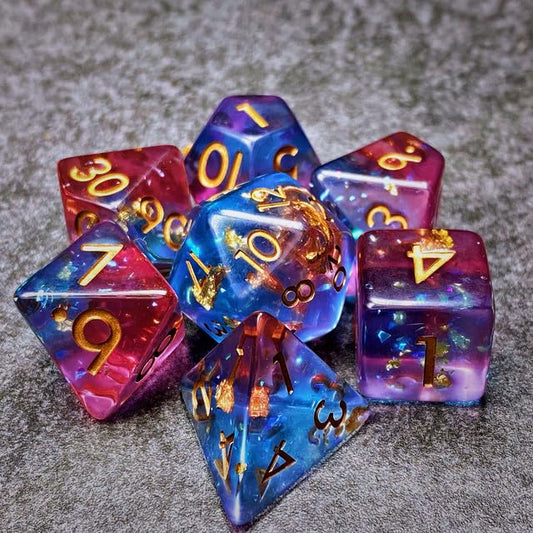 Sage’s Portal Cantrips DND Dice Set - Round Edge Resin 7-PC Polyhedral DND Dice Set for Dungeons and Dragons D&D RPG Tabletop TTRPG (Pink/Blue Glitter) - color: Pink/Blue Glitter