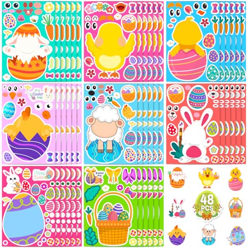 48 Sheets Easter Stickers for Kids Bulk Cute Holiday Stickers Funny DIY Crafts Activities Party Favors Game Gifts for Boys Girls - style: Easter