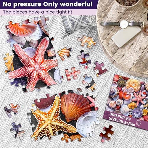 500 Pieces Jigsaw Puzzles for Adults–Colorful Beach Shells Puzzle for Adults Elderly–Recycled Paper Puzzle 500 Pieces–Glossy, Sturdy Pieces Challenging Family Game Great Gift Idea (20.5x15in) - color: Shell