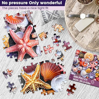 500 Pieces Jigsaw Puzzles for Adults–Colorful Beach Shells Puzzle for Adults Elderly–Recycled Paper Puzzle 500 Pieces–Glossy, Sturdy Pieces Challenging Family Game Great Gift Idea (20.5x15in) - color: Shell