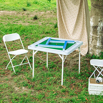 Allpop 35.4’’ Folding Mahjong Table, Square 4 Player Card Game Table with Chip Trays, Cup Holders & Green Professional Tabletop for Domino, Poker, Jigsaw Puzzles