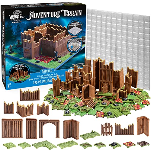 Monster Adventure Terrain 3D Interchangeable Builder System - 195pc Painted Palisade Set w Base - Build Modular Worlds in a Snap & Elevate Your Campaign - Compatible with DND Dungeons & Dragons - color: Palisades Set