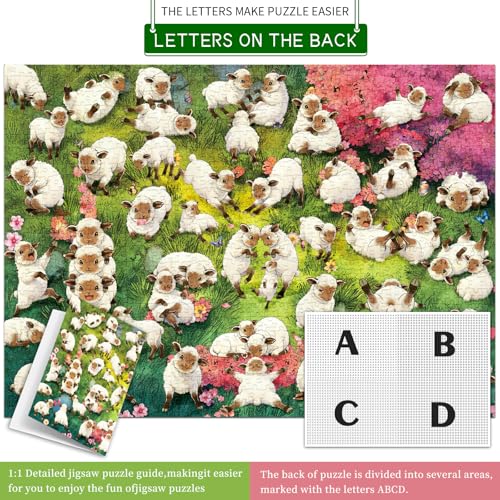 HUADADA 1000 Piece Puzzle for Adults - Cute Fluffy Sheep Jigsaw Puzzle, Anti-Glare Matte Print, 70x50cm, Puzzles 1000 Pieces - color: Cute Fluffy Sheep