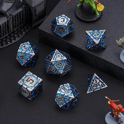 DND Metal Dice Set, Polyhedral Dice Set for RPG D&D Dice with Cracks Dungeons and Dragons Dice Set for RPG TTRPG D&D Die with Gift Case(Antique Nickel Blue) - color: Antique Nickel Blue-1