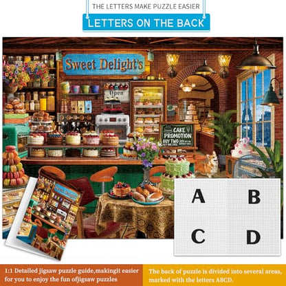 HUADADA Puzzles for Adults 1000 Pieces-Sweet Shop | Eco matte oil print, eye strain relief, tight puzzle piece fit, vibrant colours - color: Sweet Shop