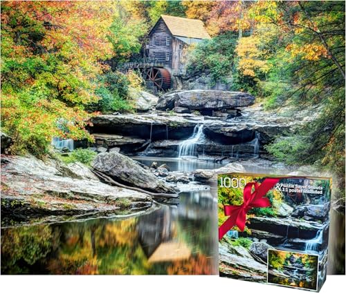1000 Piece Puzzle for Adults - Scenic Autumn Grist Mill with Waterfalls, Gift-Ready Box, Letters on Back, 8 Jigsaw Puzzle, Saver Sheets & Full-Size Poster by GERJATO - Ideal Gift for Loved Ones - color: A Small Romantic Water Mill