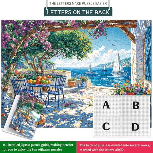 Puzzles for Adults 1000 Pieces,Summer Coast Jigsaw Puzzle with 1:1 HD Poster, Perfect Interlocking No Dust, Stress Relief Ideal Gift for Family Games - color: Summer Coast