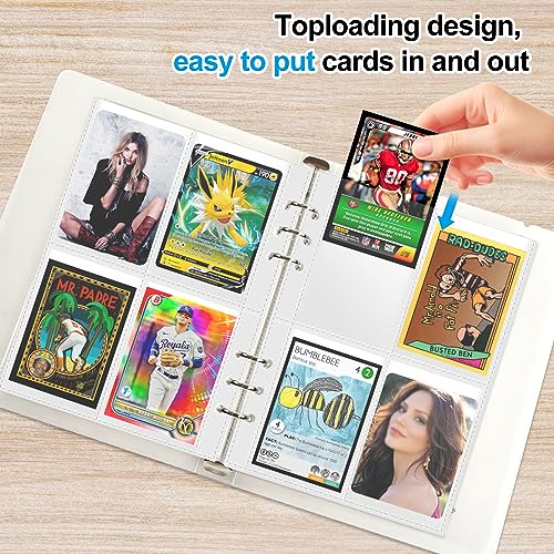 A5 4 Pocket Card Sleeves Binder Refill Pages – 50 Pack Stores 400 Cards – 6 Ring Insert Sheets for Kpop Photocards, Trading Cards, Sports Baseball Card Protector Holder - size: 2.5" x 3.5"