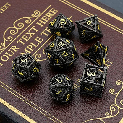 DND Dice, Dungeons and Dragons Dice Metal Polyhedral Dice Set Role Playing D&D Dice HNCCESG Hollow Grim Reaper Gaming for RPG Table Game (Black) | Lightweight copper dice,Easy-To-Read Engraved Numbers,a Gift Box and Velvet Bag for DND RPG Play - color: Gr