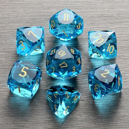 DNDND 7-Piece Glass Dice Set - Multifaceted Blue RPG Dice Set for DND, Tabletop Gaming, Collectors | Premium Gift Box & Durable Design (Blue) - color: Blue