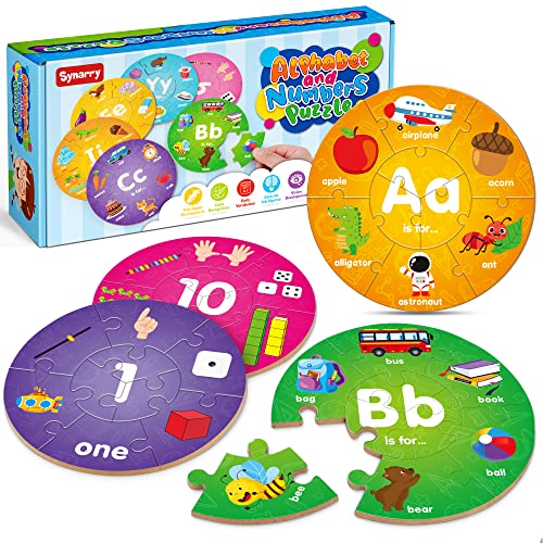 SYNARRY Number and Alphabet Puzzles for Kids Ages 4-6, Alphabet Learning Toys for Kids Ages 3-5, ABC Puzzles Preschool Learning Activities Educational Toys Gifts for 3 4 5 6 7 8 Year Old Boys Girls - style: ABC+numbers(circle)