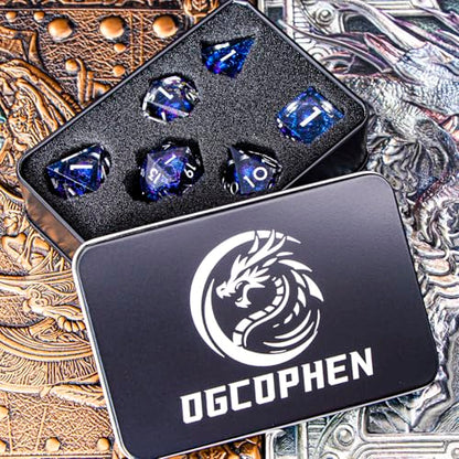 DND Skull Dice Set 7PCS Necromancer Polyhedral Dice for Dungeons Dragons RPG Role Playing Game, Resin Sharp Edged D and D Dice with Gift Box D6 D8 D10 D12 D20 (Blue-Violet) - color: Blue Purple&silver