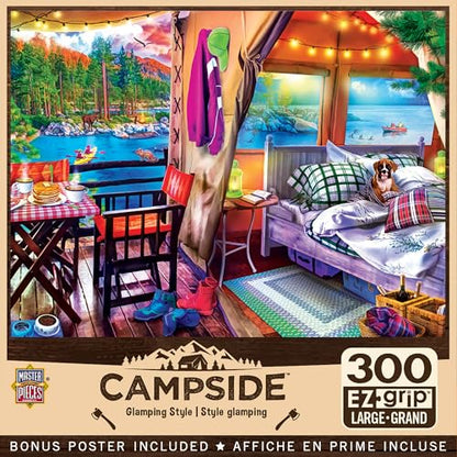 MasterPieces 300 Piece EZ Grip Jigsaw Puzzle - Glamping Style - 18"x24" - Jigsaw Puzzle with Vibrant Artwork and Durable Pieces - Fun Family Activity, Brain Challenge, and Educational Entertainment - size: 300 Piece