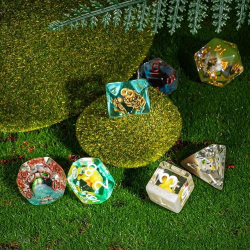 Cusdie 7-Die DND Dice, Polyhedral Dice Set Filled with Animal, for Role Playing Game D&D Dice（Random Animal） - color: Random Animal