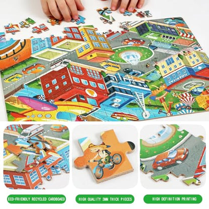 Jigsaw Puzzle Suitable for Children Aged 6-8. for Children Aged 8-10 - City Scenery 200-piece Jigsaw Puzzle. an Educational Toy Suitable for Boys and Girls, a Learning aid. - color: Traffic
