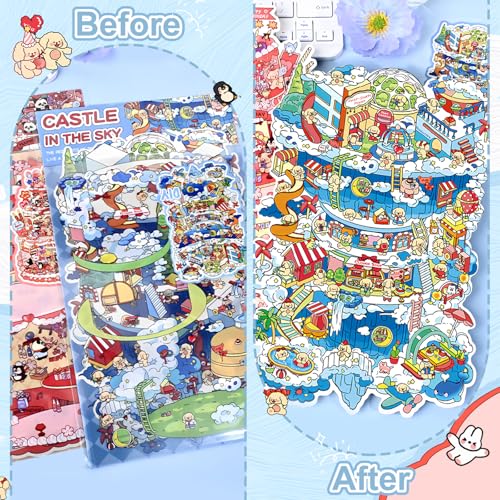 3D House Stickers,DIY Sticker Therapy for Adult Fun Cute Cartoon Stickers | Scene Make Your Own for MINI Room Scenes for MINIature Supermarket for Relief Stress Pass The Time (3 Pcs Large) - size: 3 Pcs Large