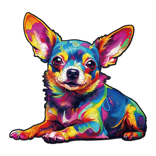Jigfoxy Wooden Puzzles for Adults, Colorful Chihuahua Dog Wood Puzzles Adult, Unique Animal-Shaped Wooden Jigsaw Puzzles, Christmas Thanksgiving Gifts for Family and Friends (S-8.5 * 8in-100pcs) - color: Chihuahua Dog, size: Small