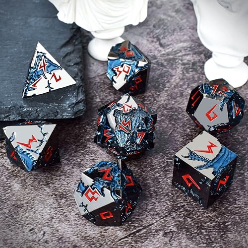 Rule Dice D&D Dice 7 Die Metal DND Dice Set, Weighted Metallic Dungeons and Dragons Dice Set, Large Polyhedral D and D Dice Sets, Cool MTG RPG Dice DND with Gifts Case for Role Playing (Black Red) - color: Black Red