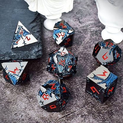 Rule Dice D&D Dice 7 Die Metal DND Dice Set, Weighted Metallic Dungeons and Dragons Dice Set, Large Polyhedral D and D Dice Sets, Cool MTG RPG Dice DND with Gifts Case for Role Playing (Black Red) - color: Black Red