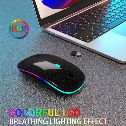 AIKOKOK Wireless Bluetooth Mouse, Rechargeable Dual Mode Mouse, Black Pearl | BT 5.2 & 2.4G USB Receiver, 3 Adjustable DPI,LED Lights,Slim,Silent,Portable Computer Mouse for Laptop,PC,MacBook,iPad,Tablet - color: Pearl Black 01