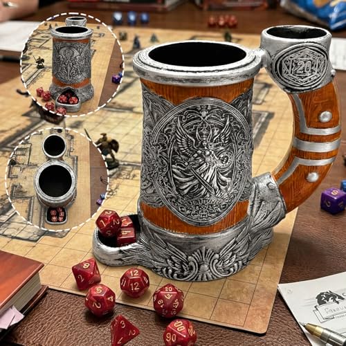 Dice Tower Mug DND Dice Rolling Tower with 7 PCS Dice Set | Dice Tower Suitable for Dungeons And Dragons, Tabletop Games, Available As Drink Holder, RPG Gifts. - color: Orange Warrior