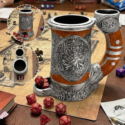 Dice Tower Mug DND Dice Rolling Tower with 7 PCS Dice Set | Dice Tower Suitable for Dungeons And Dragons, Tabletop Games, Available As Drink Holder, RPG Gifts. - color: Orange Warrior
