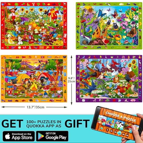 Puzzles for Kids Ages 6-8 - 4 x 60 Piece Jigsaw Kids Puzzles Ages 4-6 | Search & Find Kids Puzzles Ages 5-8 - Animals and Bugs - Educational Learning Gift for Toddlers 3 Year Olds - color: Birds & Bugs