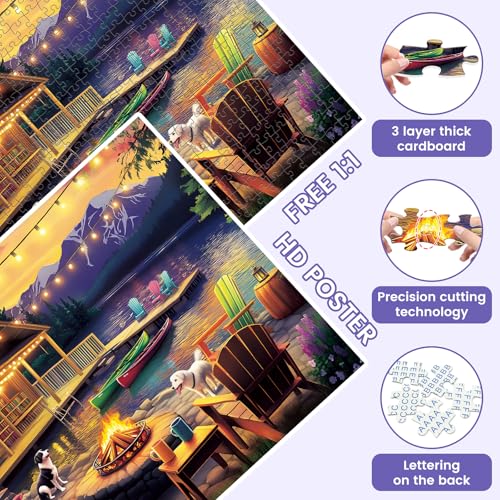 500 Pieces Dog Puzzles for Adults, Evening Bonfire Puzzle for Adults Seniors, Retro Style Puzzle 500 Pieces, Gift for Birthday, Home Decor, Fun for Family Entertainment(20.5 * 15 in) - style: Evening Bonfire