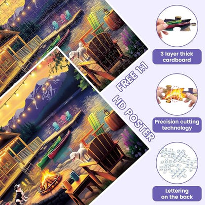 500 Pieces Dog Puzzles for Adults, Evening Bonfire Puzzle for Adults Seniors, Retro Style Puzzle 500 Pieces, Gift for Birthday, Home Decor, Fun for Family Entertainment(20.5 * 15 in) - style: Evening Bonfire